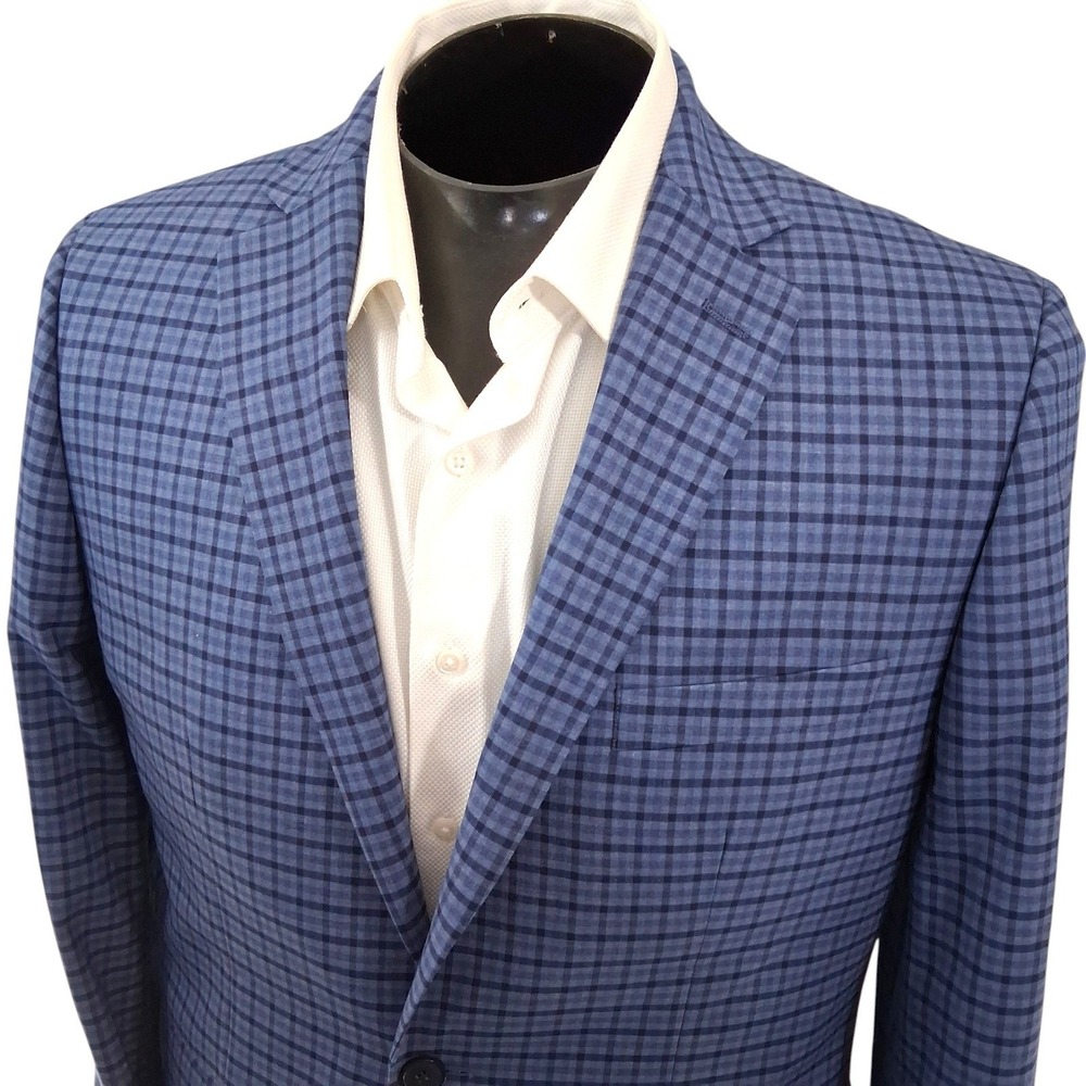 Apt 9 Blazer 40R Blue Plaid Slim Fit Two Button Sport Coat Double Vent Modern